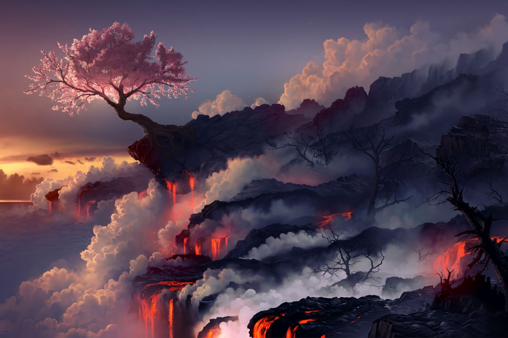 2160x1440 HD desktop wallpaper: Landscape, Sakura