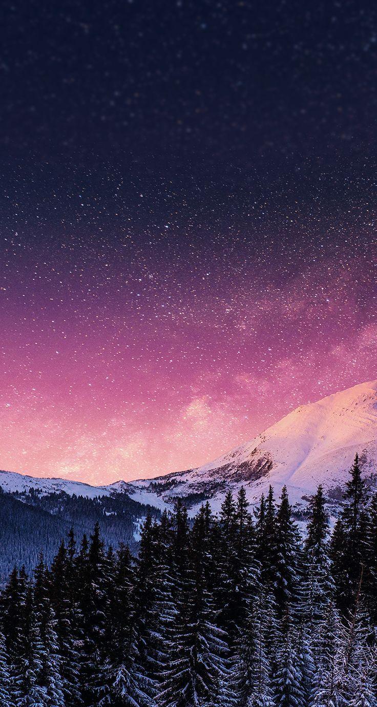 736x1377 iPhone Wallpaper. Sky, Nature, Mountain, Winter, Tree, Night