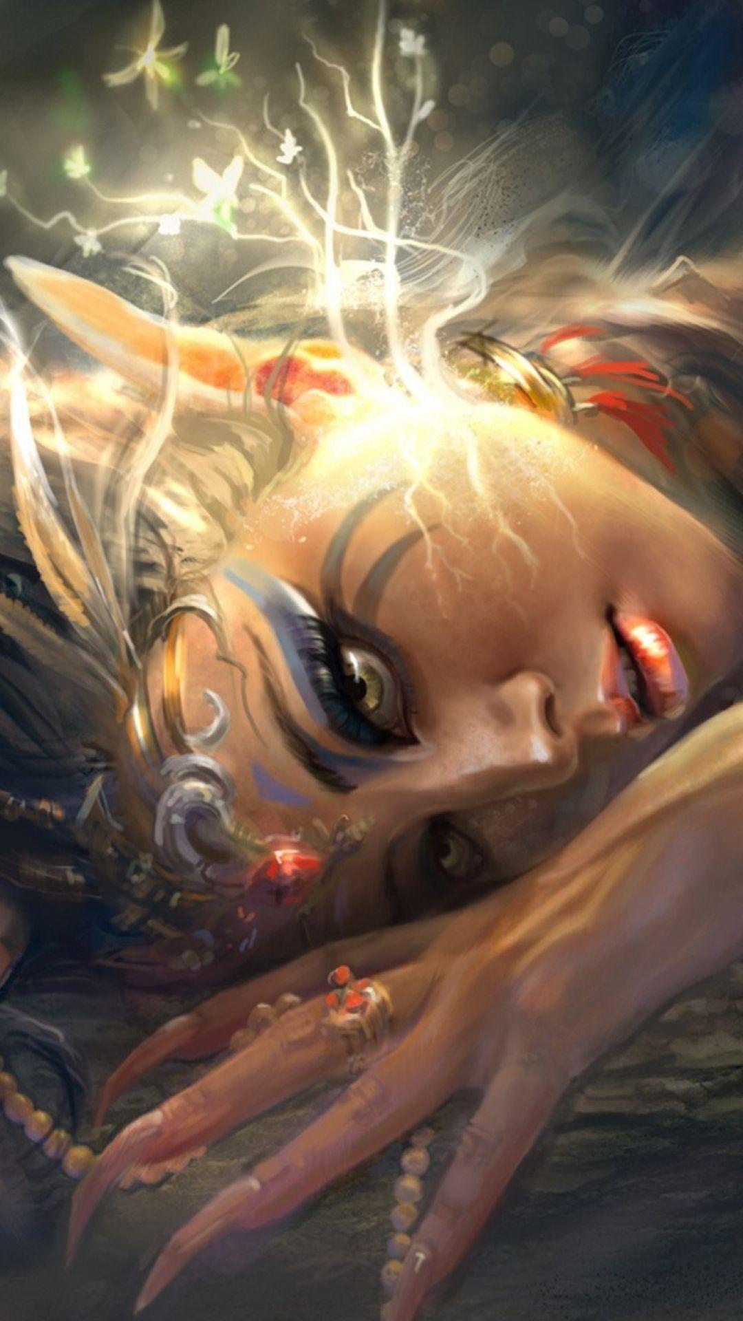 1080x1920 Girl elf ears art light leaves iPhone 8 Wallpaper Free Download