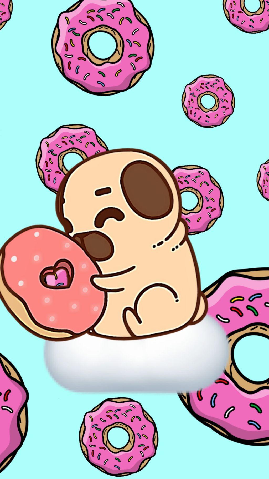 1024x1820 kawaii cute wallpaper pug donuts