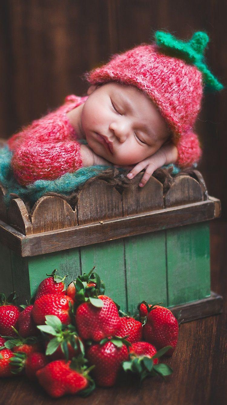 750x1334 Cute Baby Sleeping, Box, Strawberry 750x1334 IPhone 8 7 6 6S