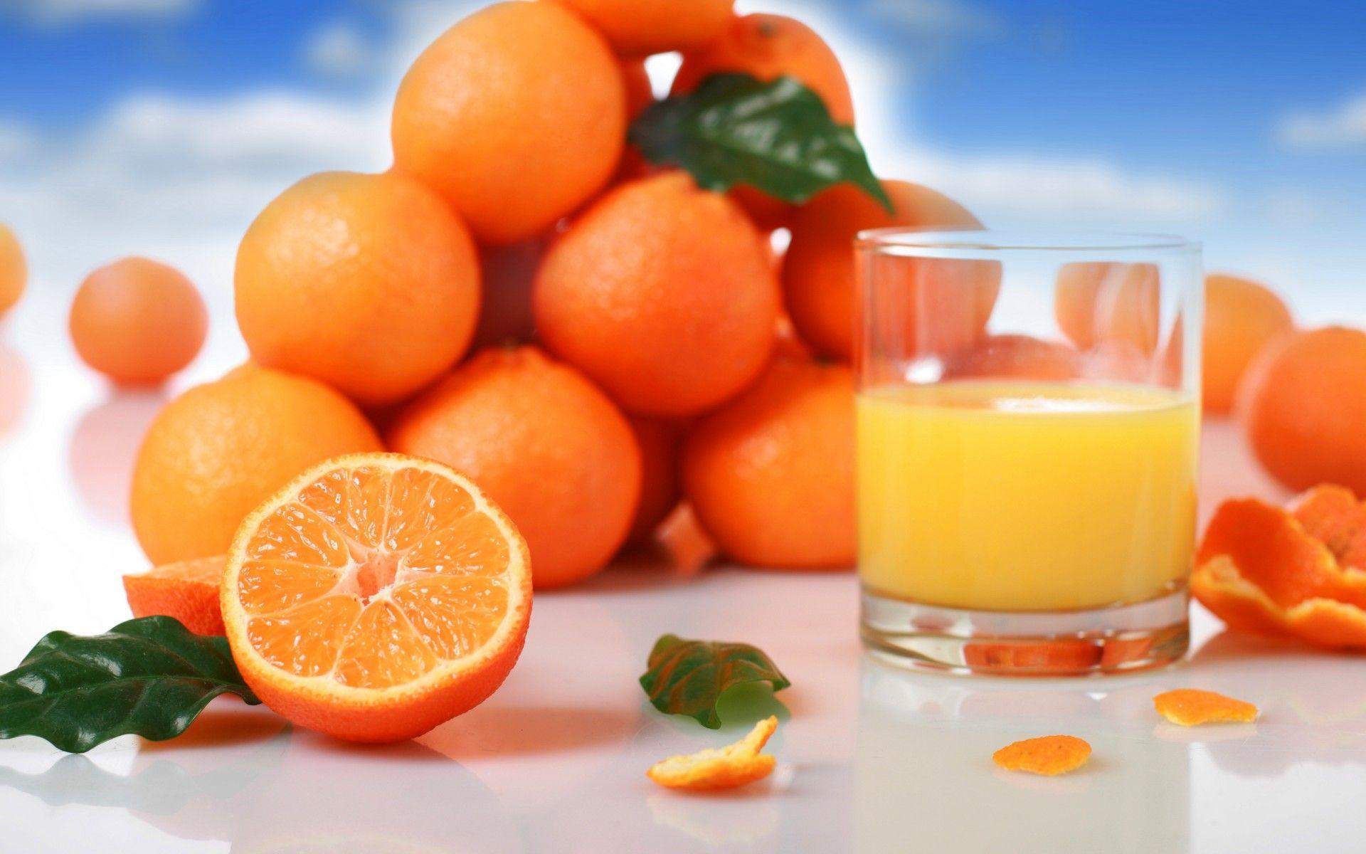 1920x1200 Juice orange juice fruit oranges citrus fruits glass leaves