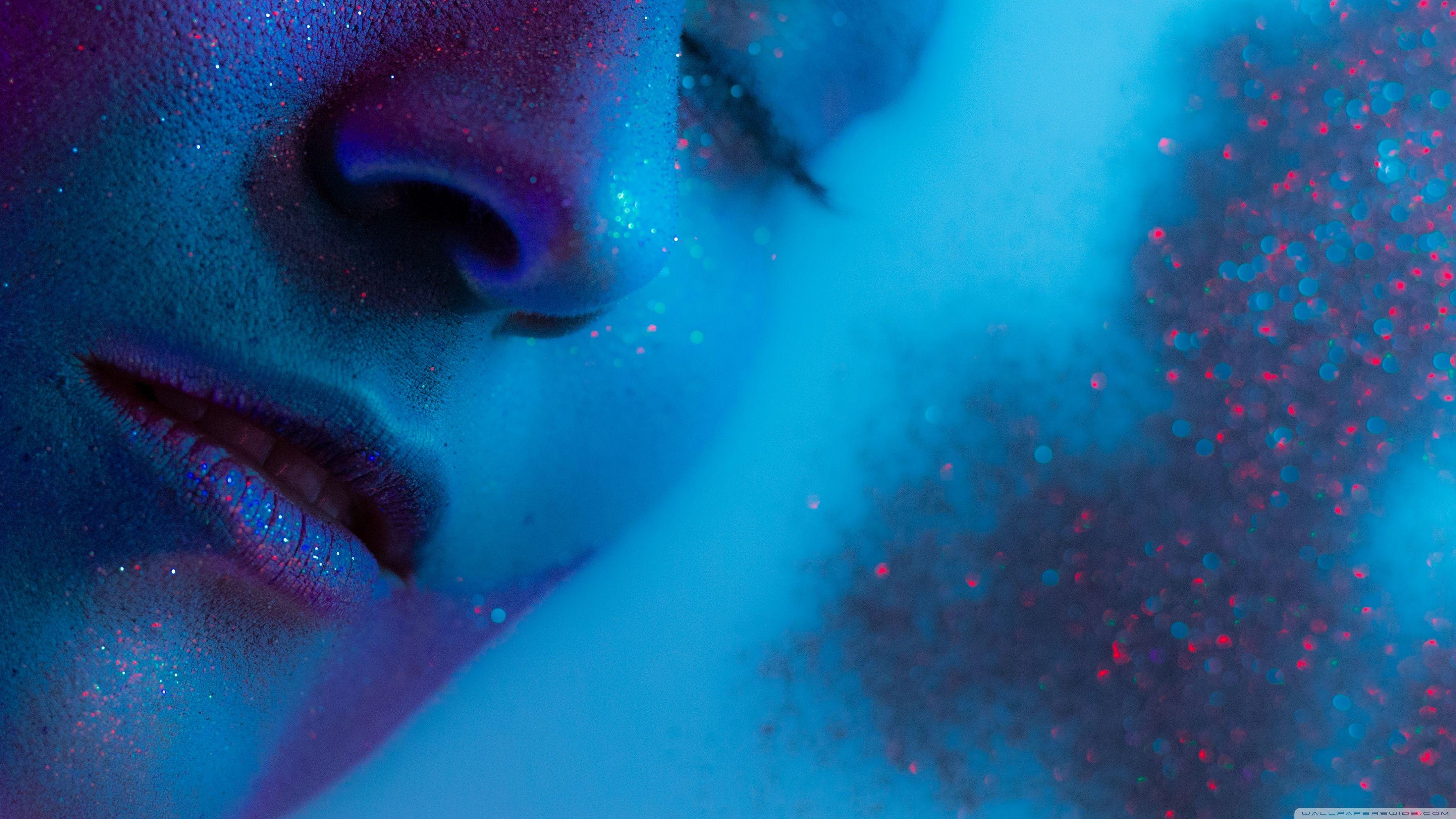 3554x1999 Woman, Milk Bath, Blue Neon Light, Glitter ❤ 4K HD Desktop