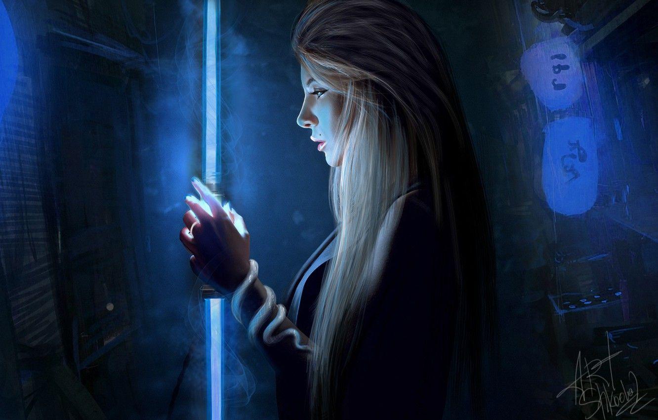 1332x850 Wallpaper Girl, Night, Neon, Lamp, Girl, Fantasy, Art, Art
