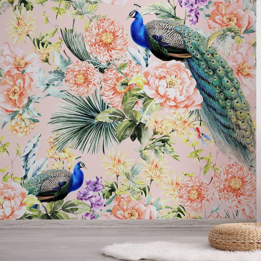 1080x1080 Peacock Wallpaper Peel and Stick