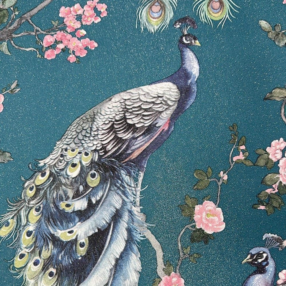 1000x1000 Menali Peacock Birds Teal Wallpaper