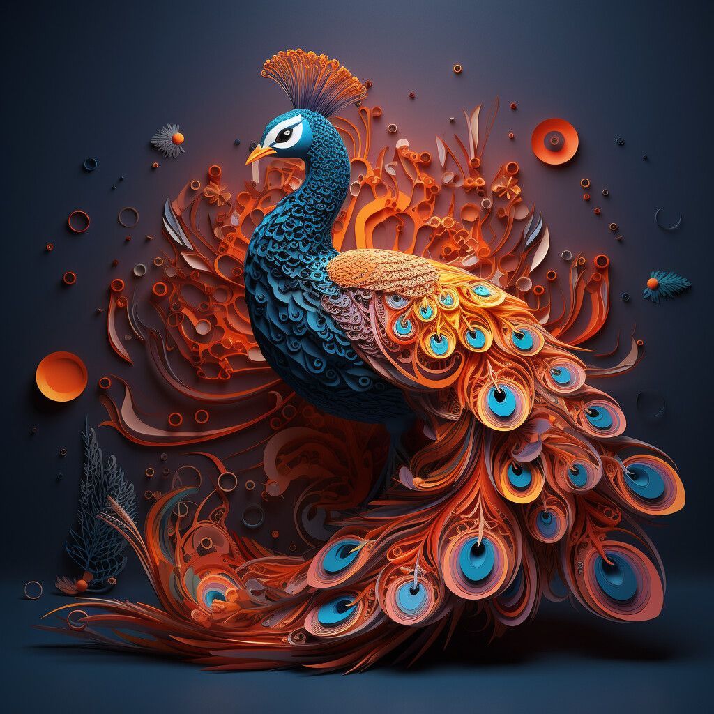 1024x1024 Beautiful peacock on a dark background
