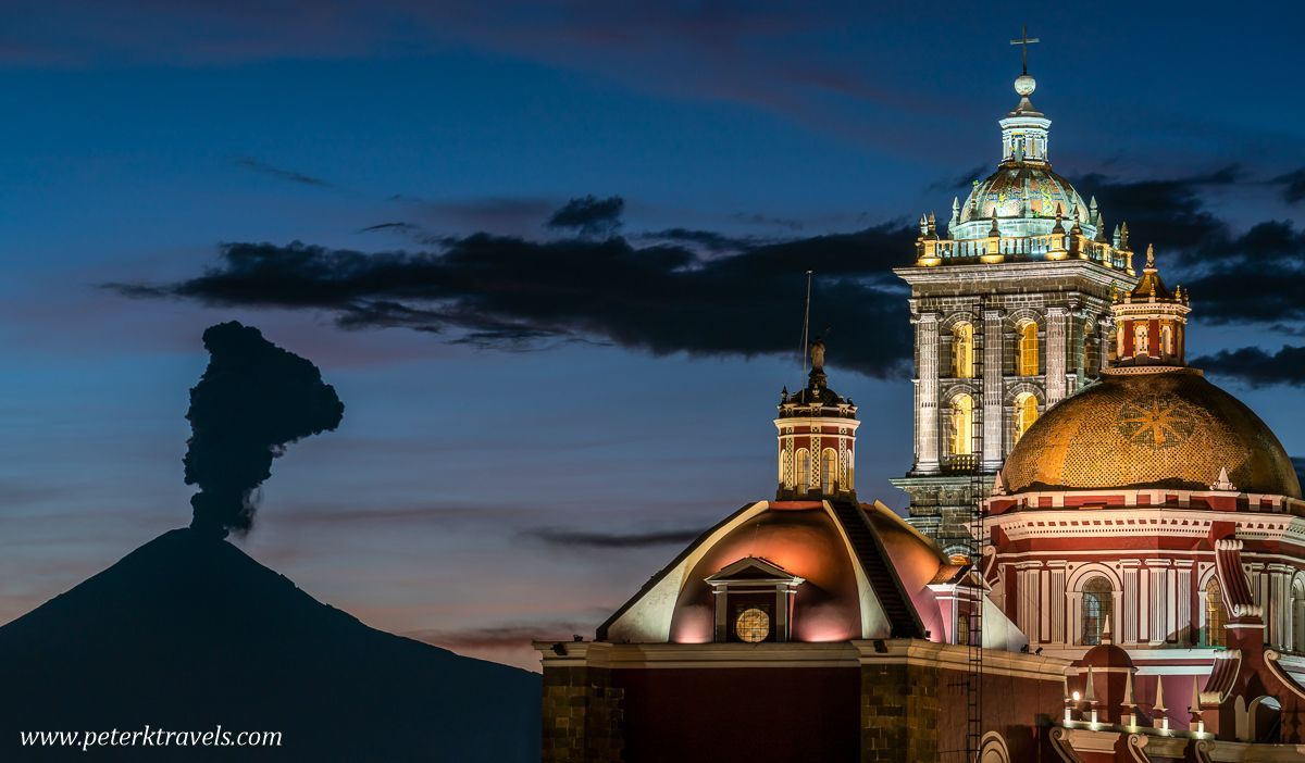 1200x702 Puebla Cathedral and Popocatépetl