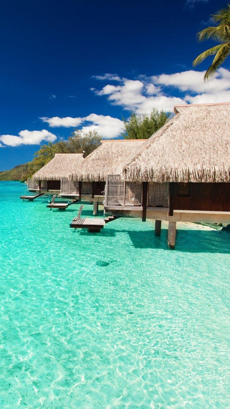 750x1334 Maldives Tropical Bungalows Sky Free Download Wallpaper