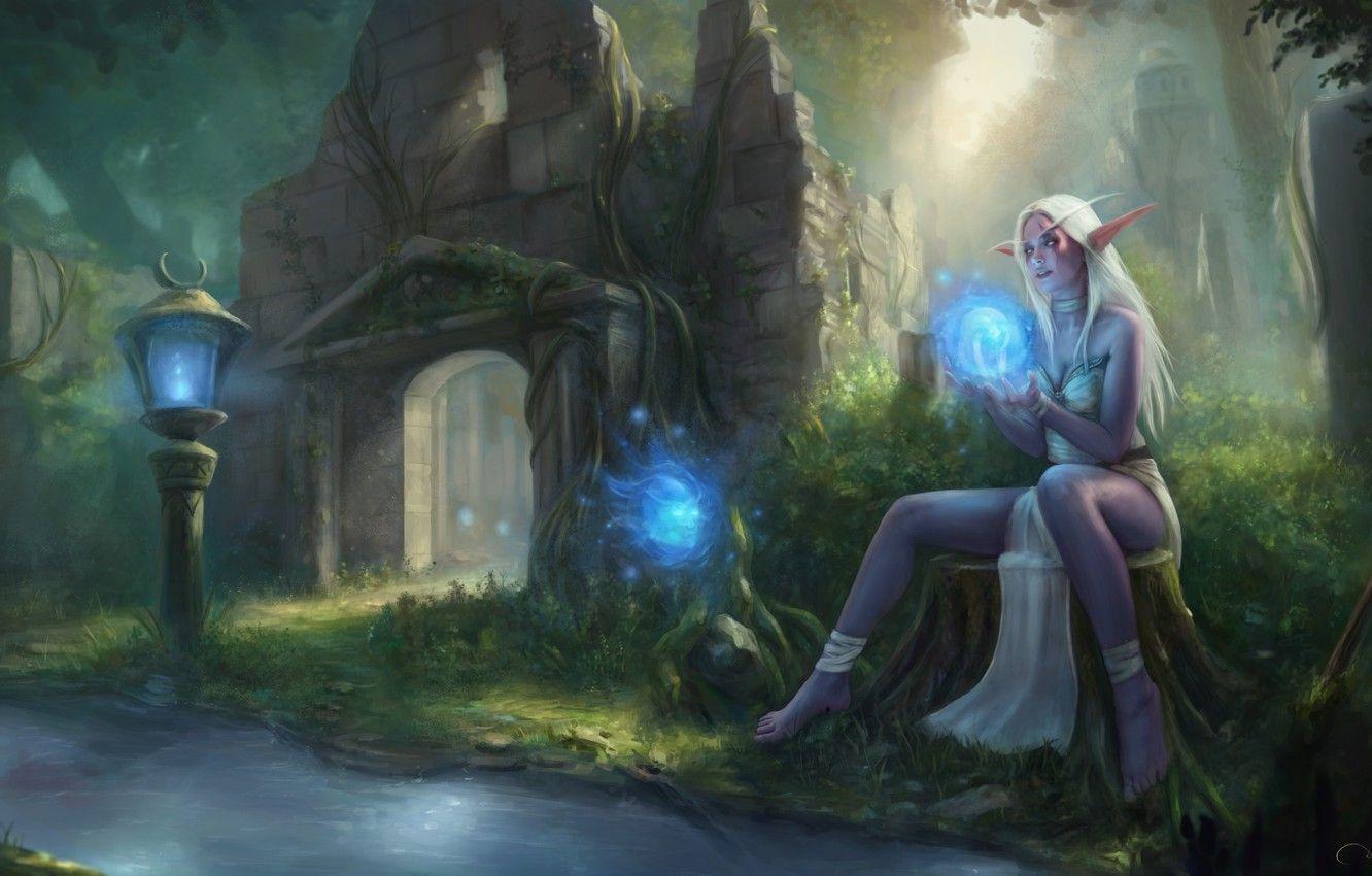 1332x850 Wallpaper forest, girl, elf, World of Warcraft, Warcraft, wow, art image for desktop, section арт