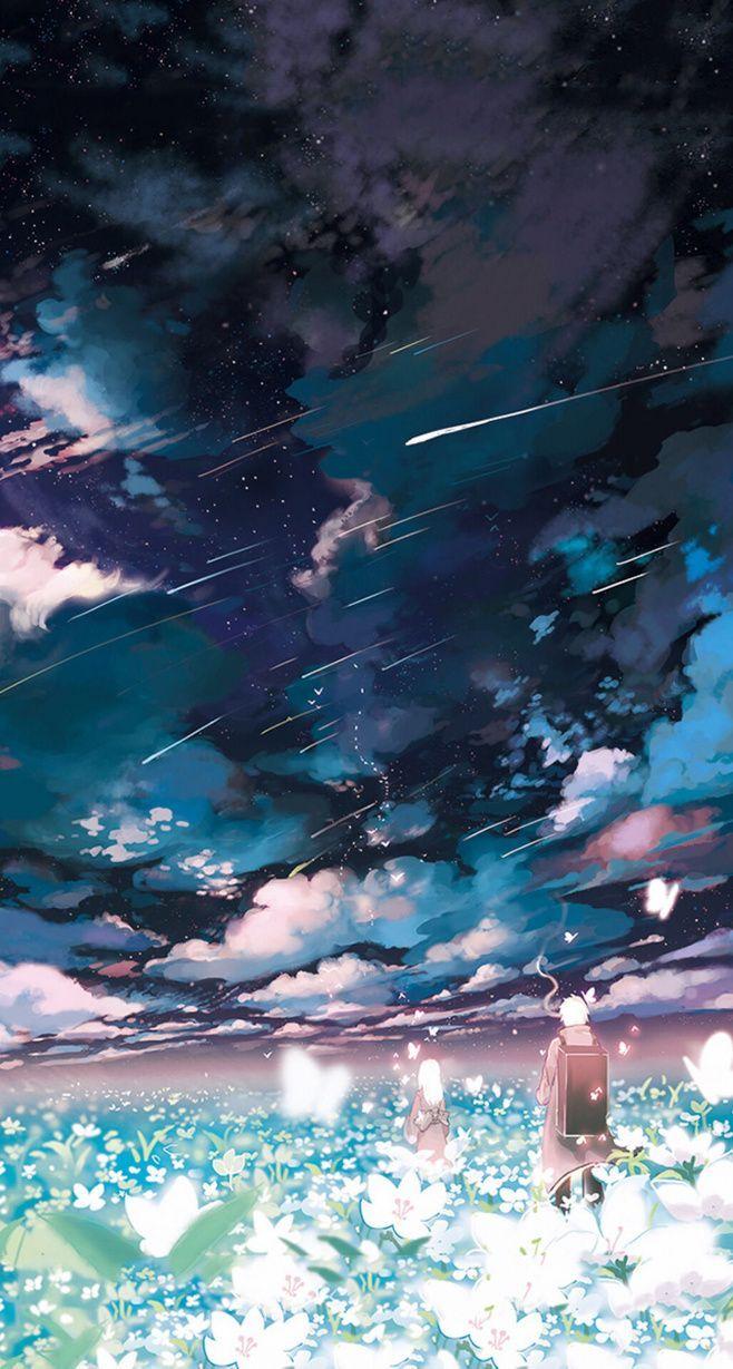 Night Sky Stars Clouds Scenery Landscape Anime 4K Wallpaper iPhone HD Phone  7680i