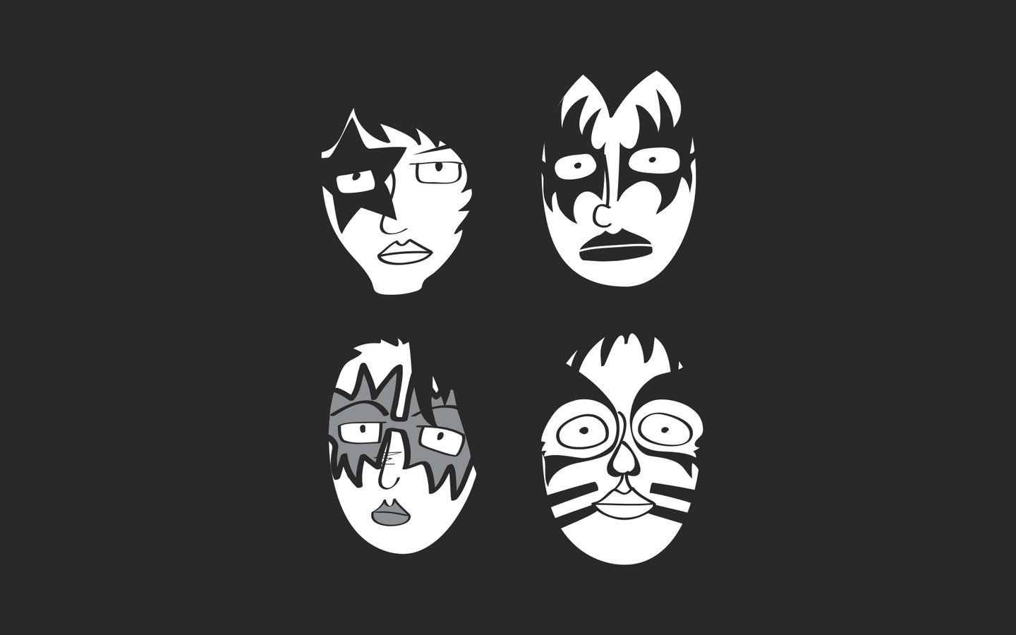 Hình nền 1440x900: Kiss Band Faces Black and White HD Wallpaper