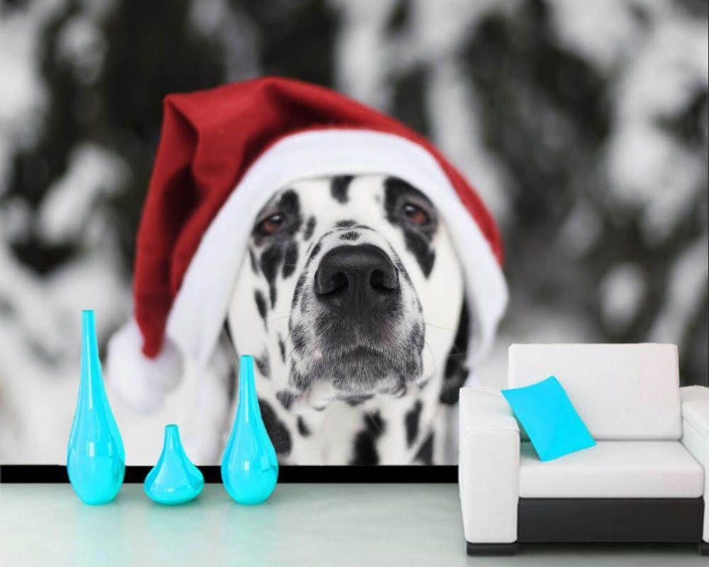 1000x800 US $28.0. Papel De Parede Dogs Christmas Animals Photo New Year 3D Wallpaper, Living Room Bedroom Sofa TV Backdrop Wall Papers Home Decor In Wallpaper