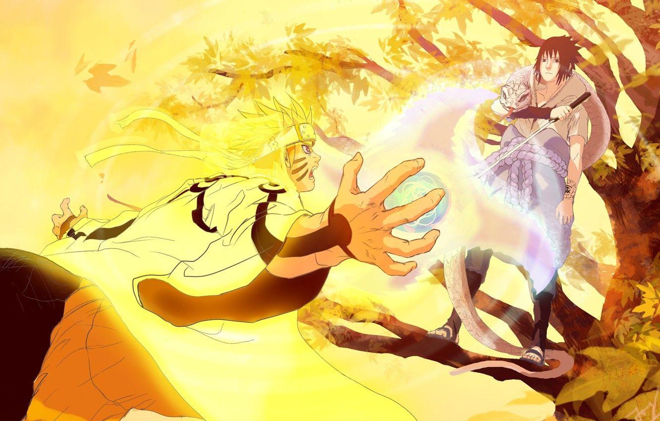 1332x850 Wallpaper the battle, Sasuke, Naruto, naruto, art, kyuubi mode