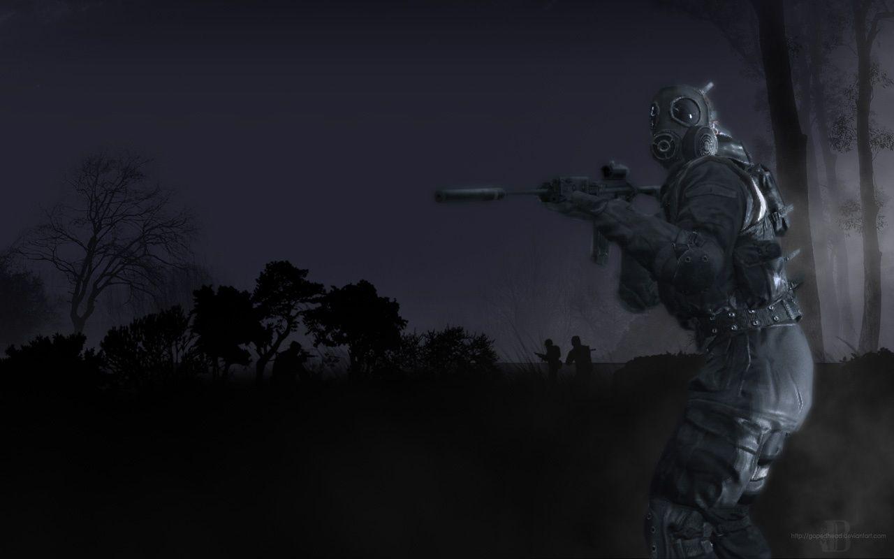 1280x800 Tree, Call of Duty 4 Modern Warfare, Darkness, Soldier