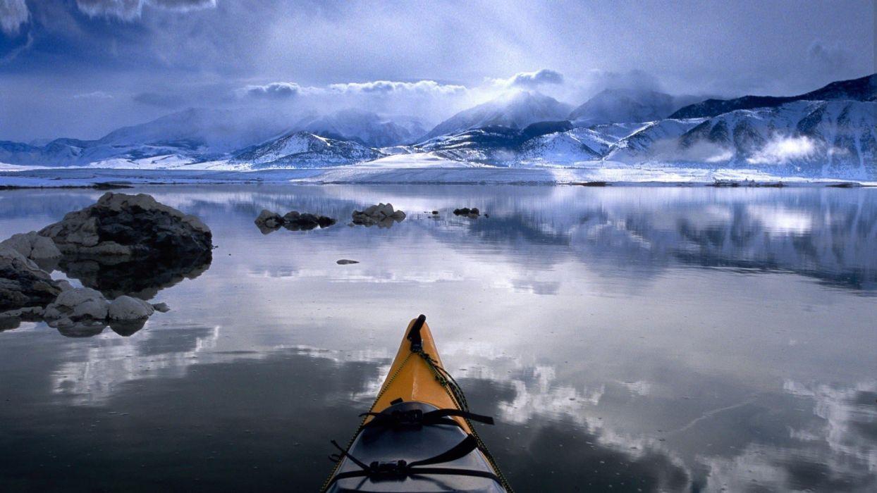 1244x700 Clouds nature winter California lakes kayak Mono Lake