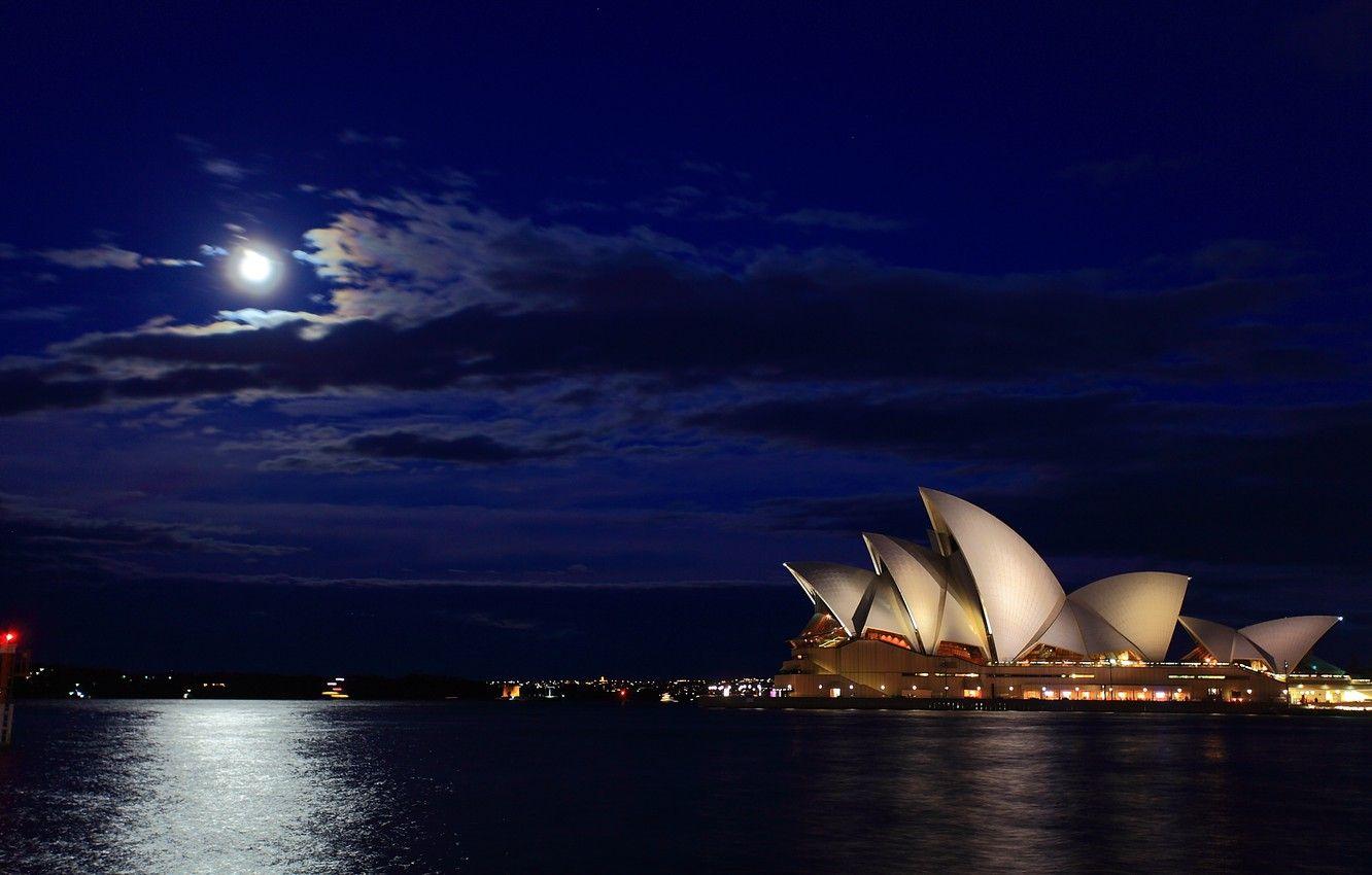 1332x850 Wallpaper sea, night, the moon, Australia, track, Sydney, Australia, Sydney, Opera House, Harbour Bridge image for desktop, section город