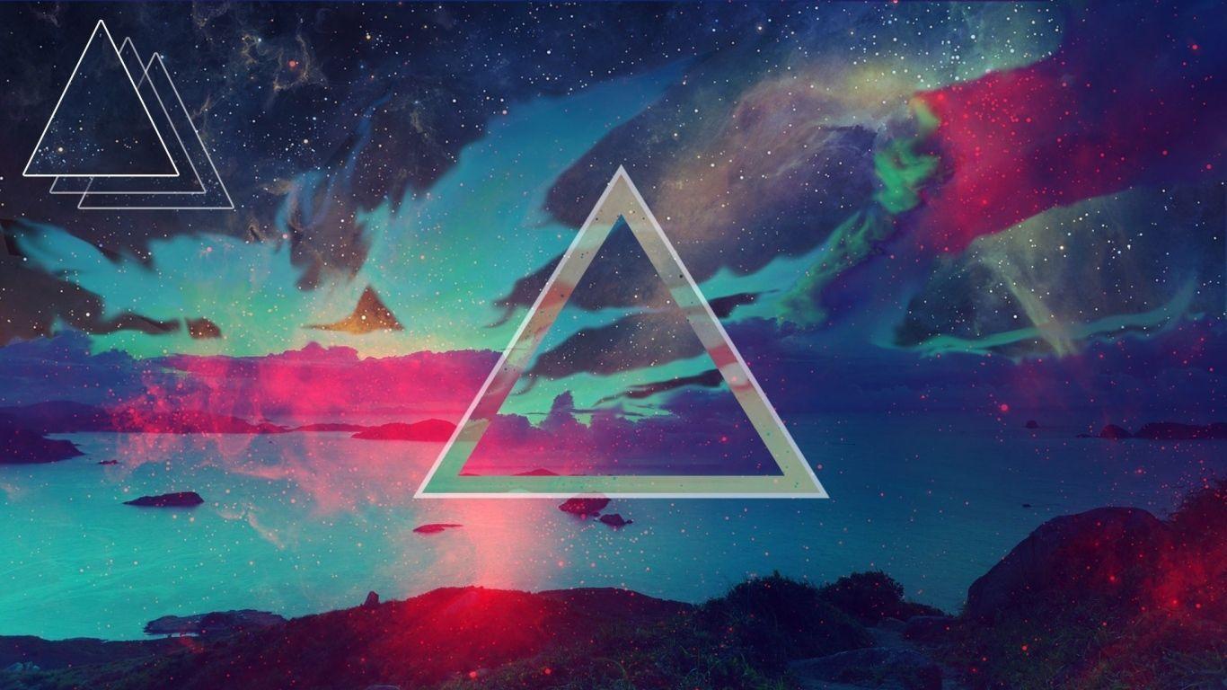 1366x768 Wallpaper triangle, background, dark spots in 2019
