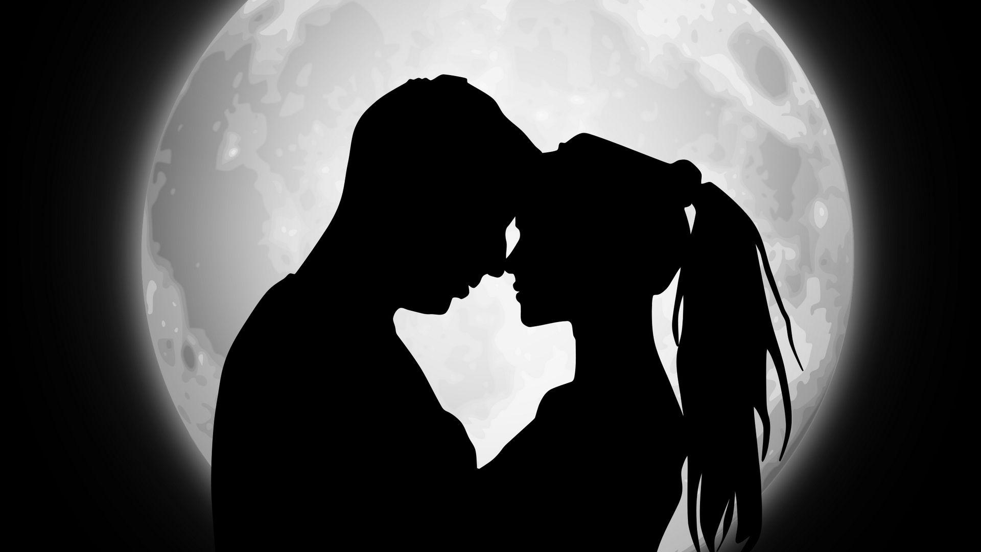 1920x1080 Wallpaper Couple, Silhouettes, Moon, Love HD Love