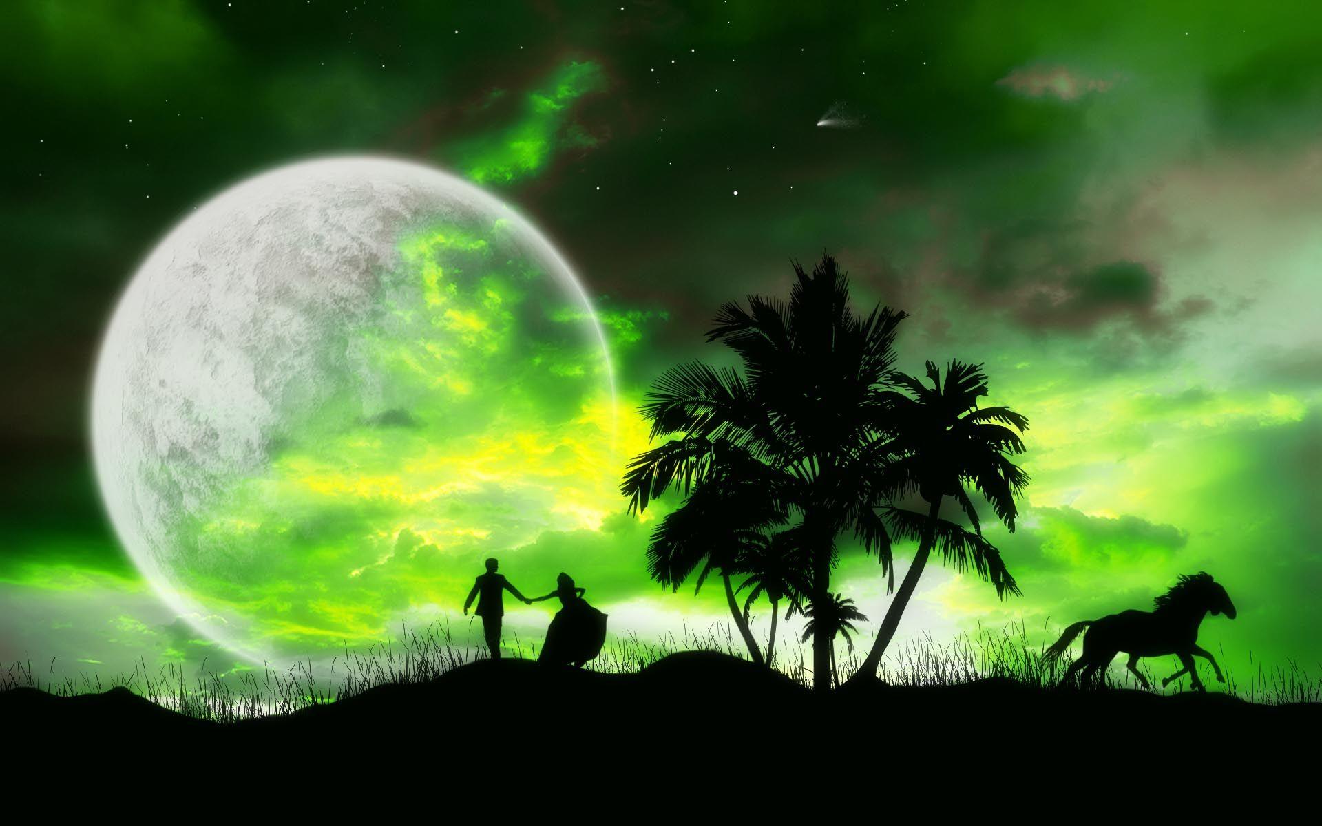 1920x1200 Love Couple In Moon Night wallpaper