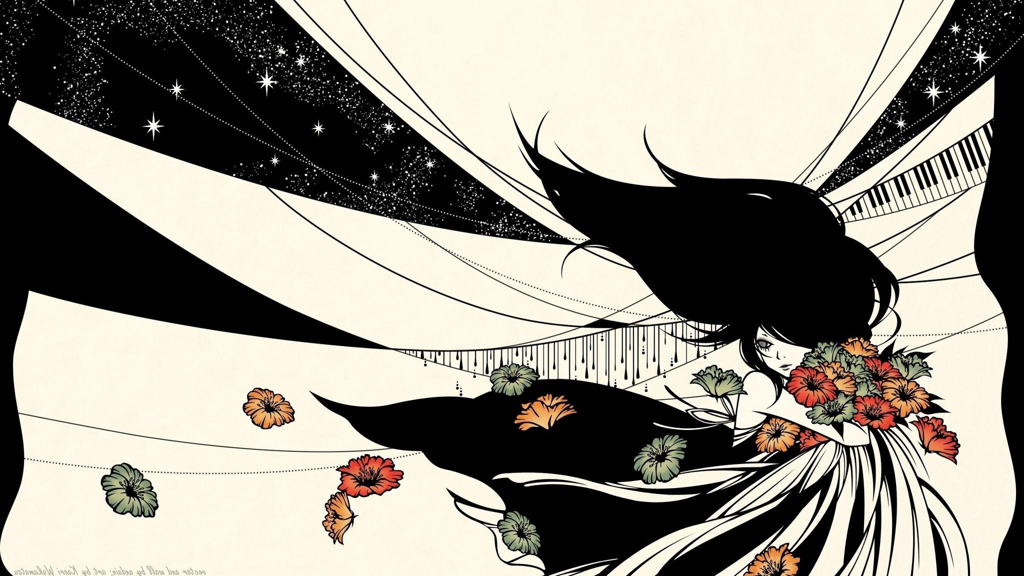 2048x1152 Women flowers japanese long hair kimono mokona xxxholic
