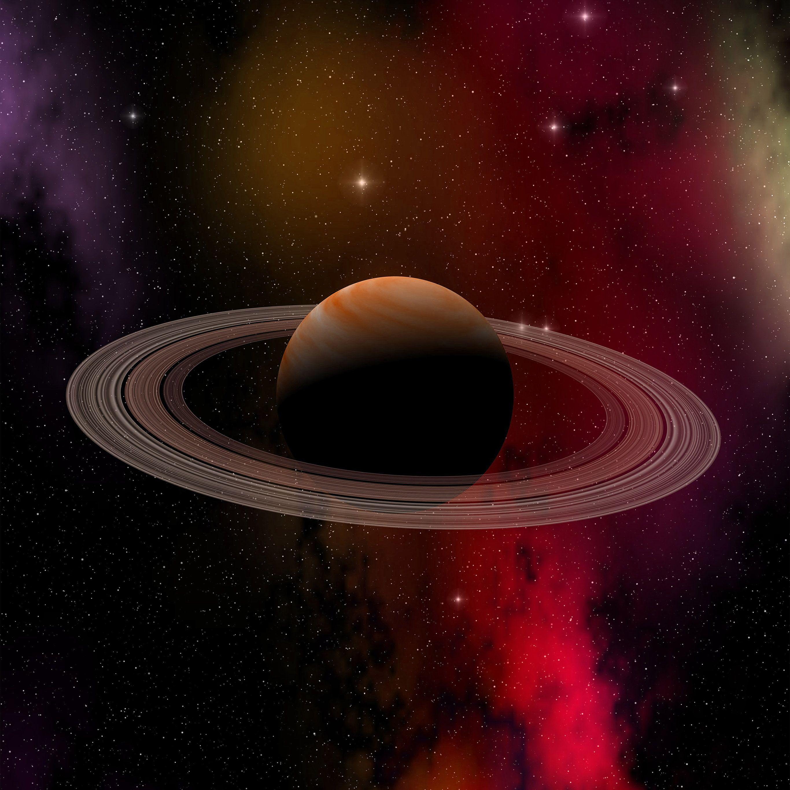 2732x2732 Space Planet Saturn Star Art Illustration Red Wallpaper