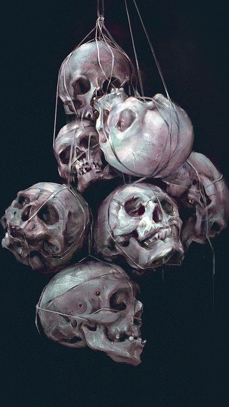 750x1334 iPhone wallpaper. paint skull green dark
