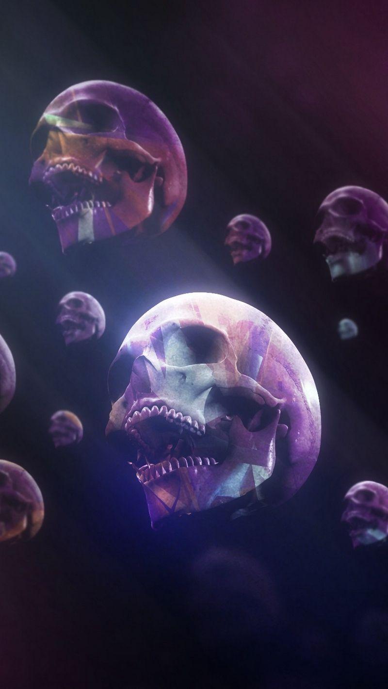 800x1420 Download wallpaper 800x1420 skull, smoke, paint, lights