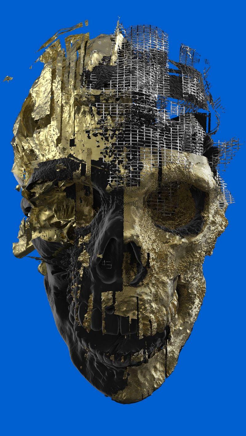 800x1420 Download wallpaper 800x1420 skull, paint, golden, skeleton