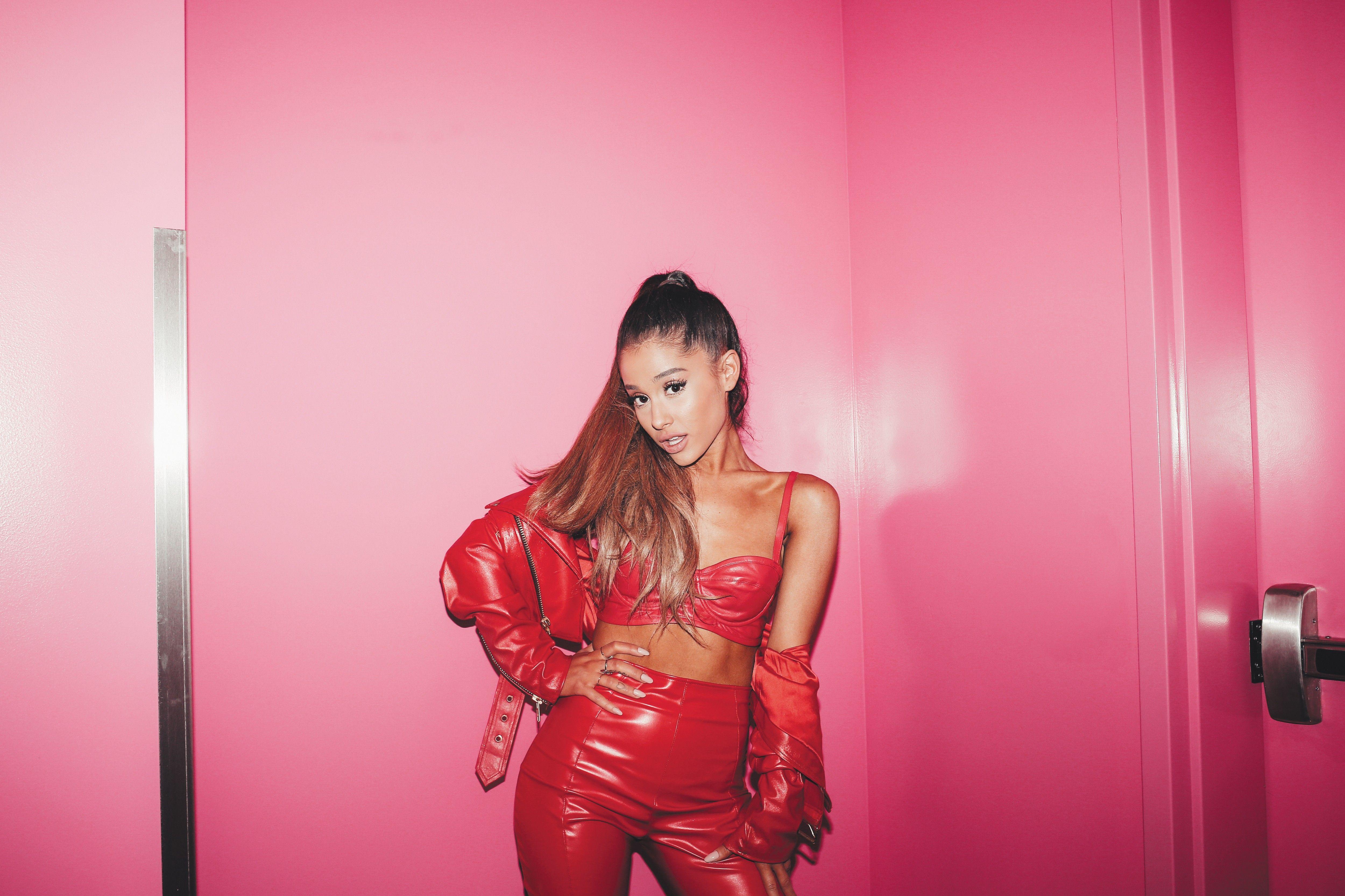 5000x3333 #Ariana Grande, #pink, #women, #leather, wallpaper