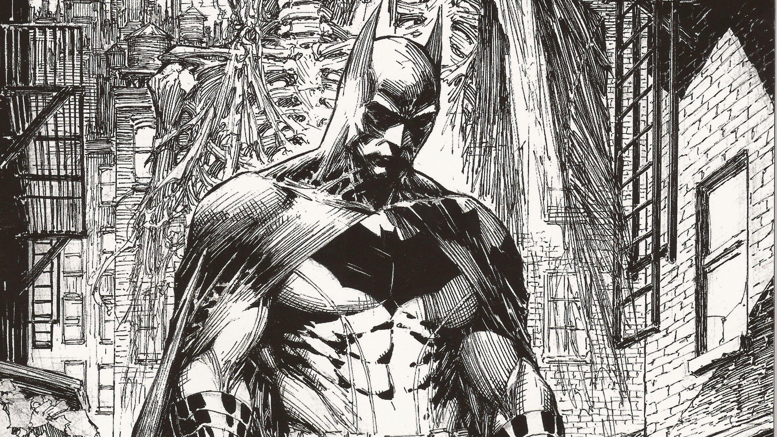 2560x1440 Batman Drawing (Black and White) 4K UHD Wallpaper