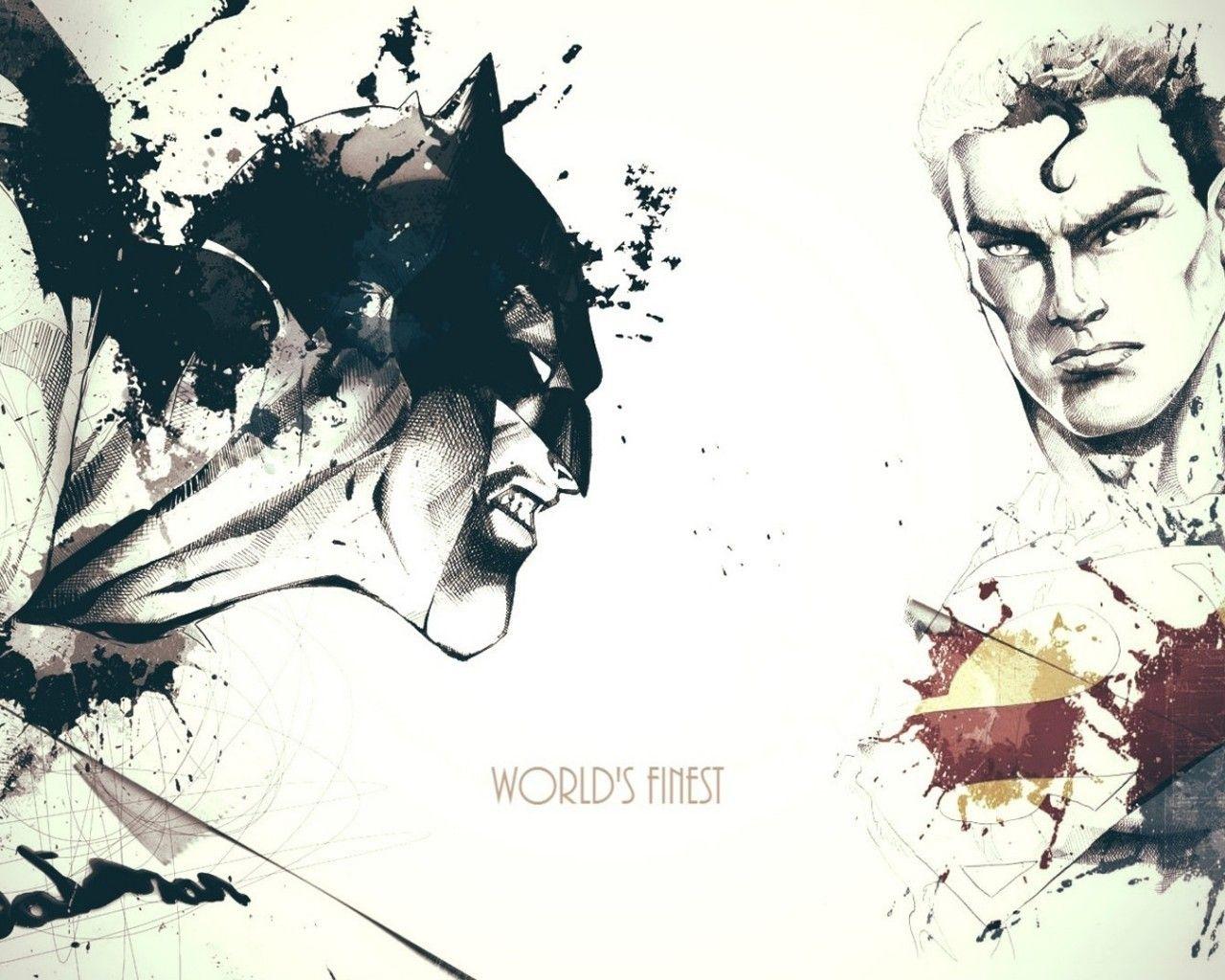 1280x1024 Download 1280x1024 Superman Vs Batman, Black And White, Ink