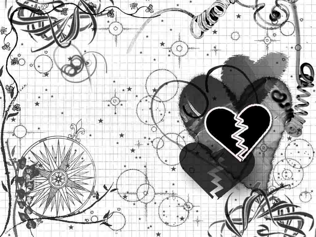 1024x768 Black And White Heart Wallpaper