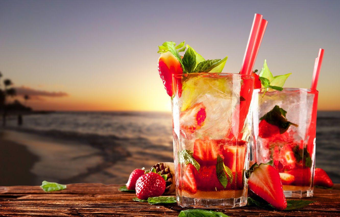 1332x850 Wallpaper sea, beach, strawberry, drinks, beach, sea