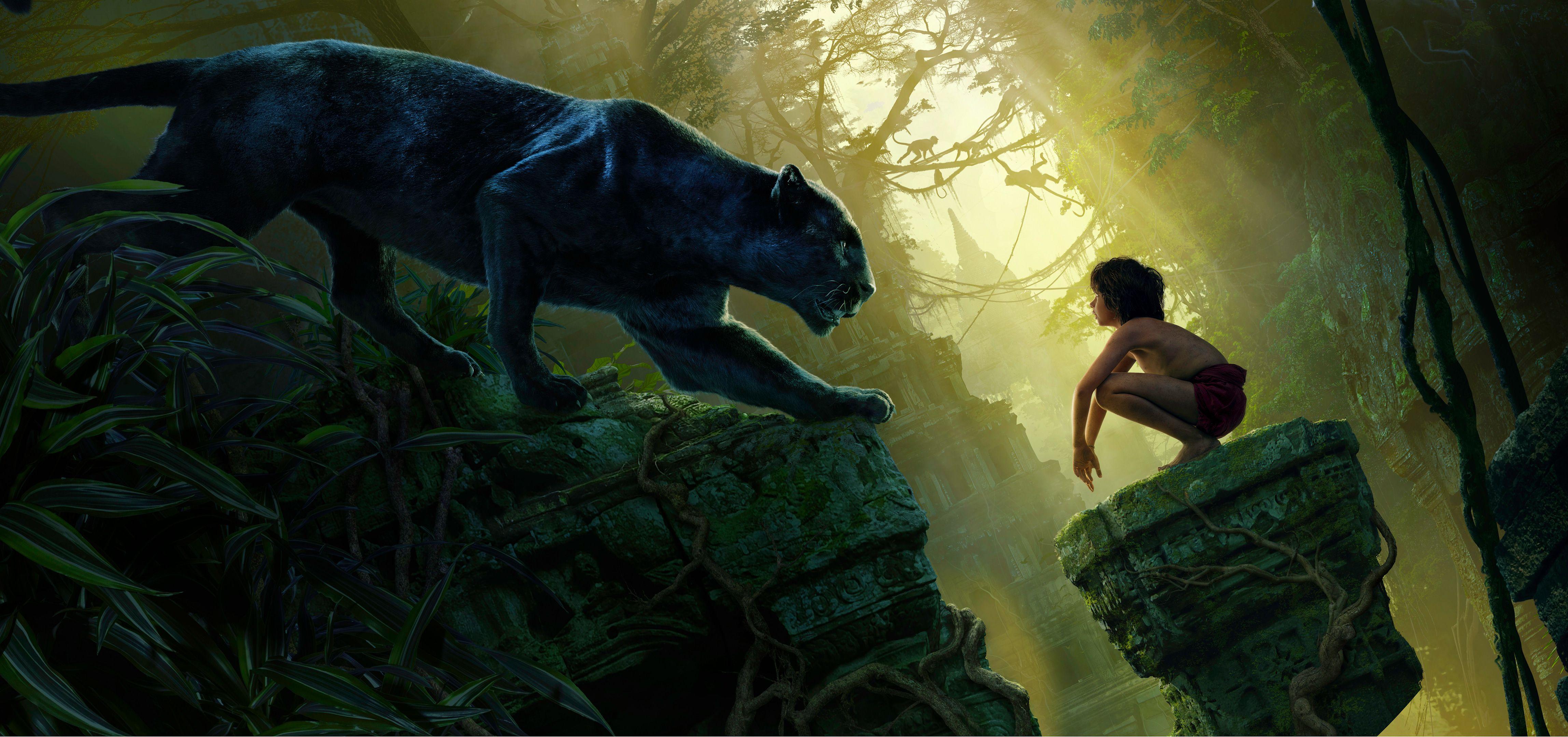 4593x2160 Wallpaper Jungle Book, Bagheera, Mowgli, Movies