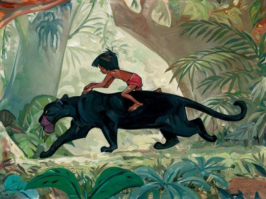 1024x768 Bagheera And Mowgli Book Illustrations Disney