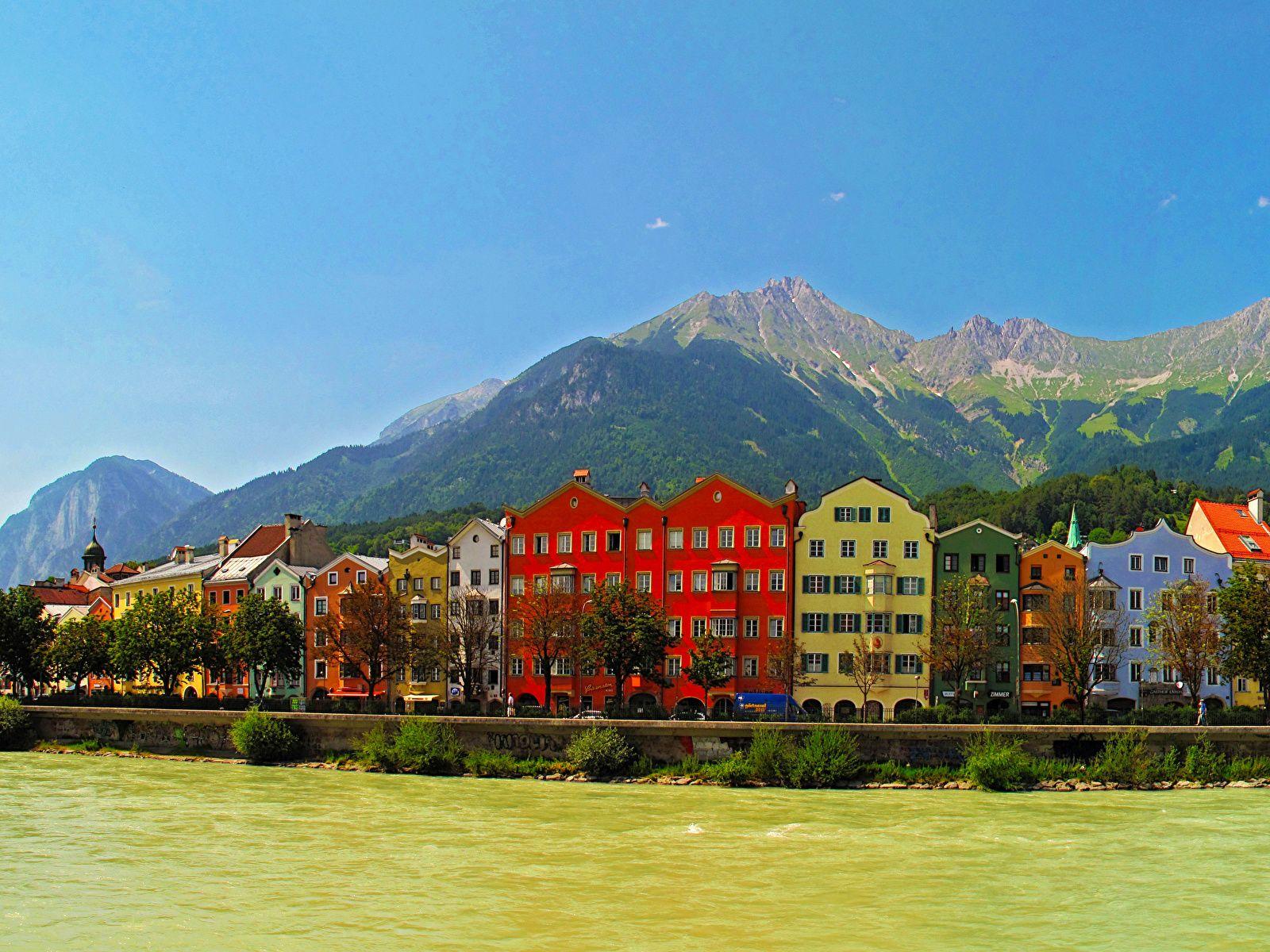 1600x1200 Photo Austria Innsbruck Mountains Rivers Cities Houses 1600x1200