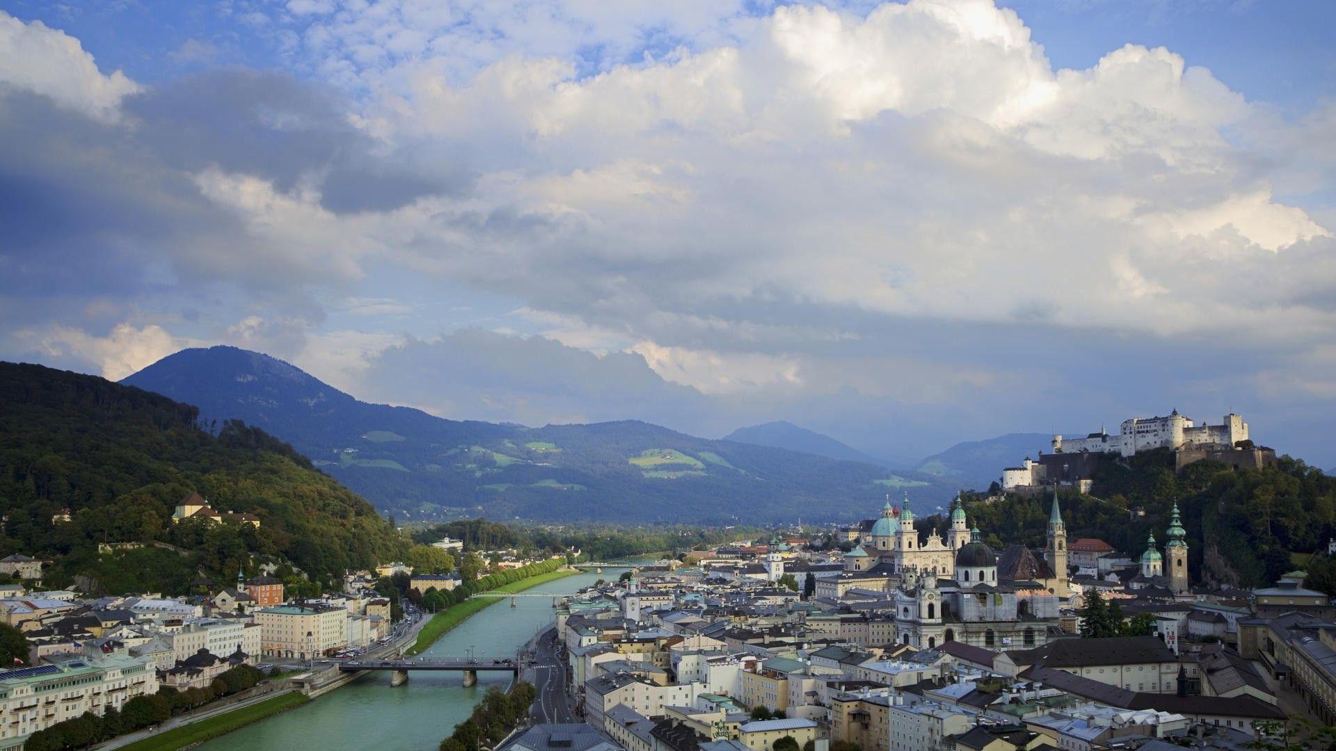 1920x1080 City among the mountains of Salzburg, Austria wallpaper