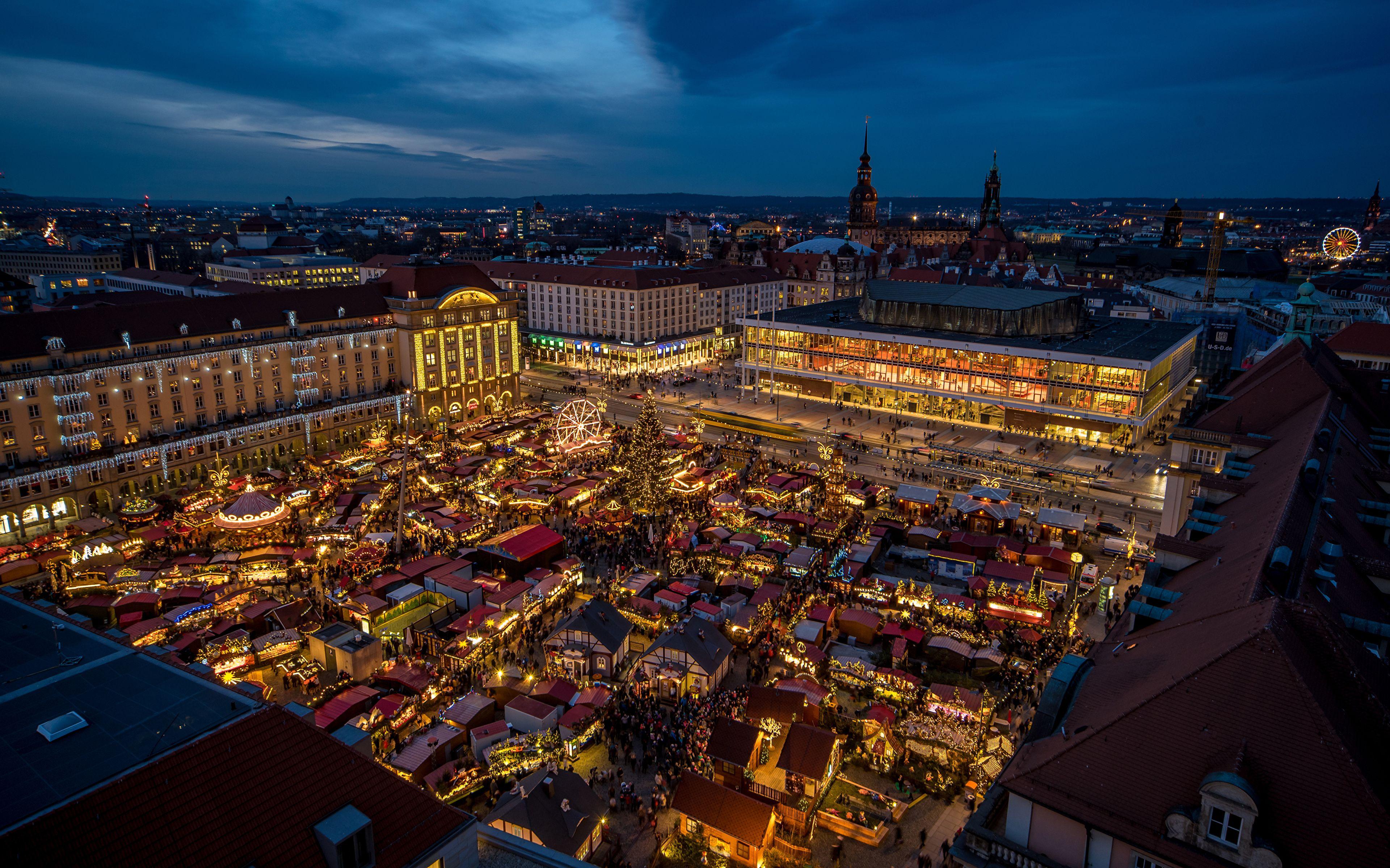 3840x2400 image Dresden Germany Christmas Town square Night Cities