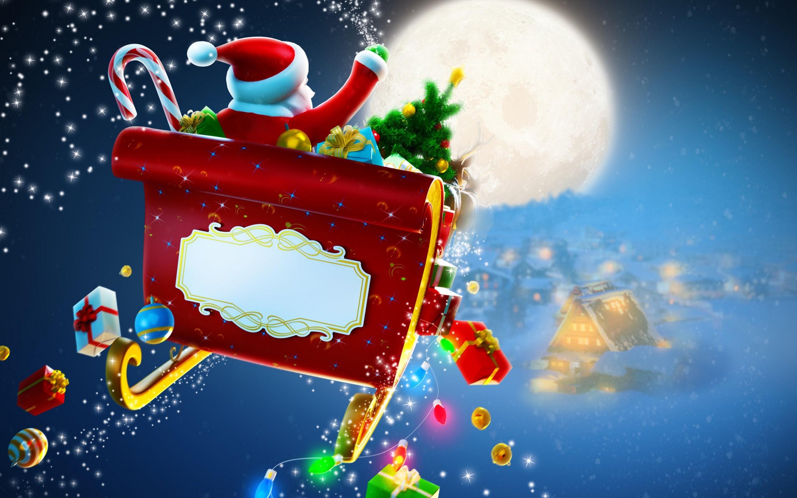 2560x1600 Free Christmas Scene Santa Claus Sleigh Reindeer computer