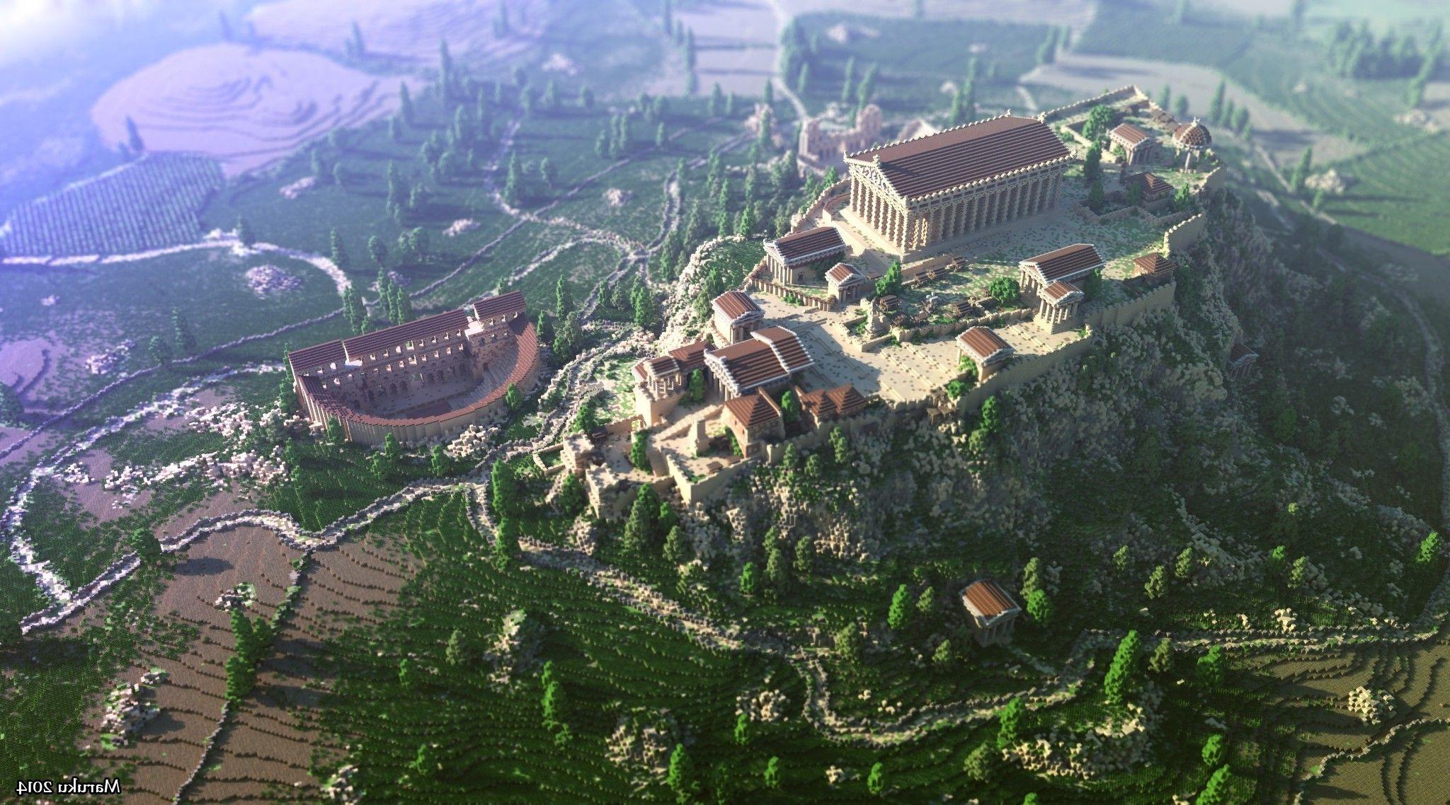2048x1138 Minecraft, Render, Screenshots, Athens, Acropolis, Greece