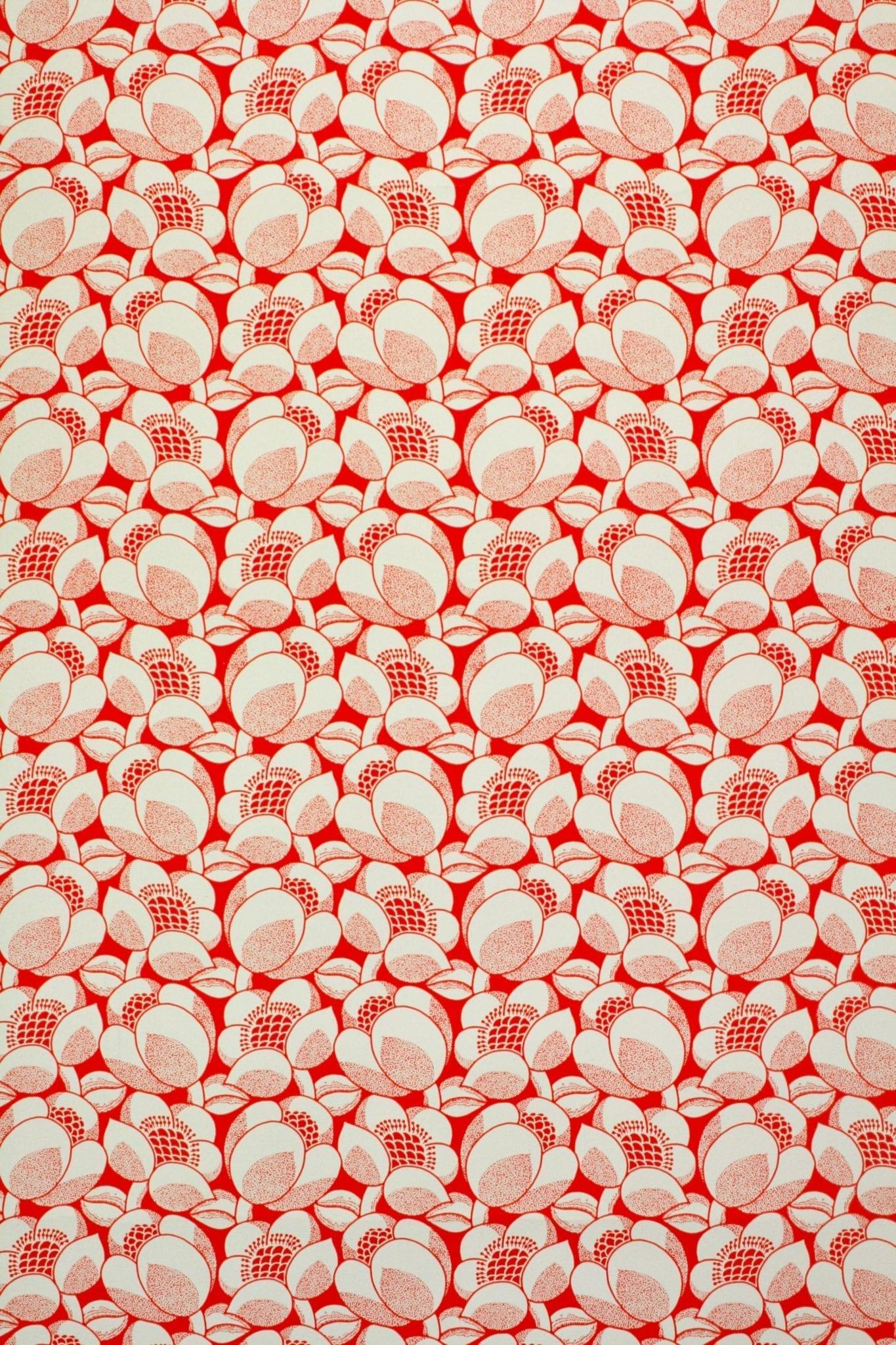 1365x2048 1970s Vintage Red Floral Wallpaper