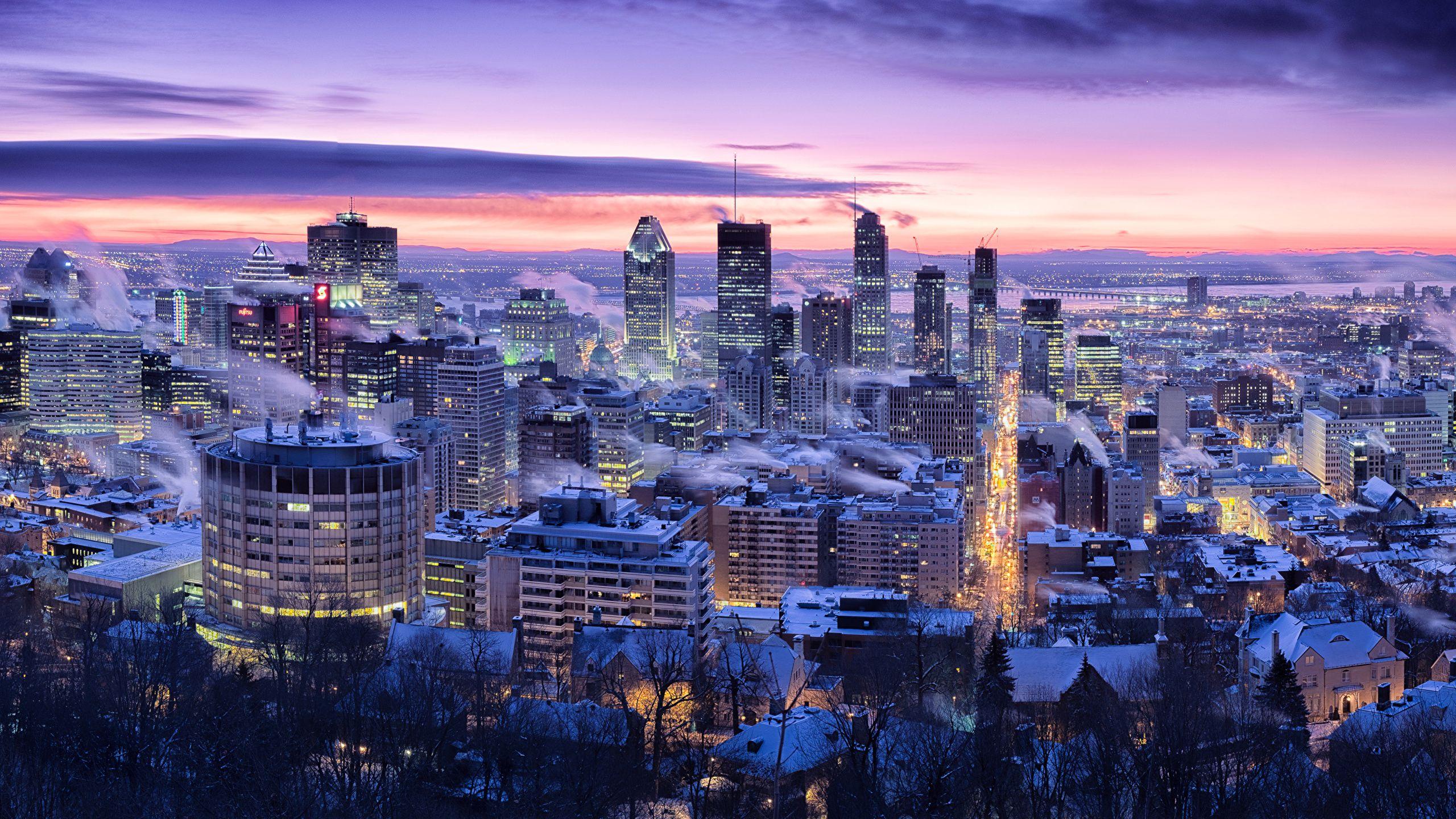 2560x1440 Ảnh Các thành phố Canada Quebec Montreal Bầu trời mùa đông Megapolis