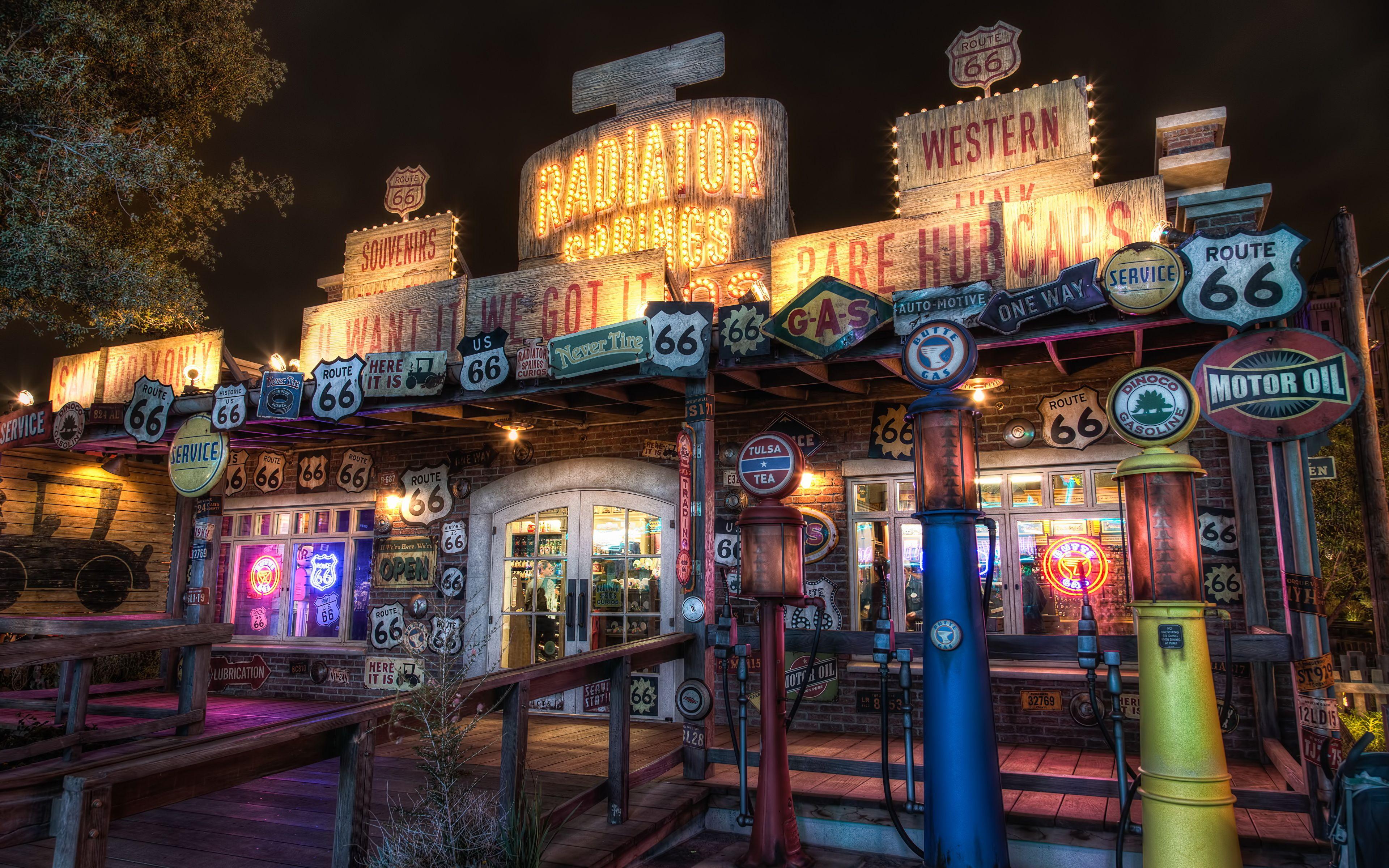 3840x2400 Photo California Disneyland USA route 66 HDR Parks Night 3840x2400