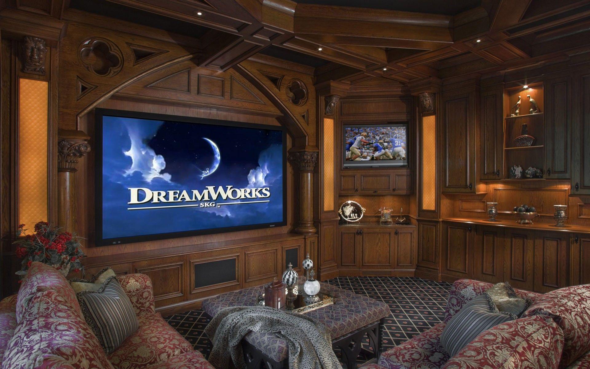 1920x1200 TV, couch, home, interior, theatre, Dreamworks wallpaper