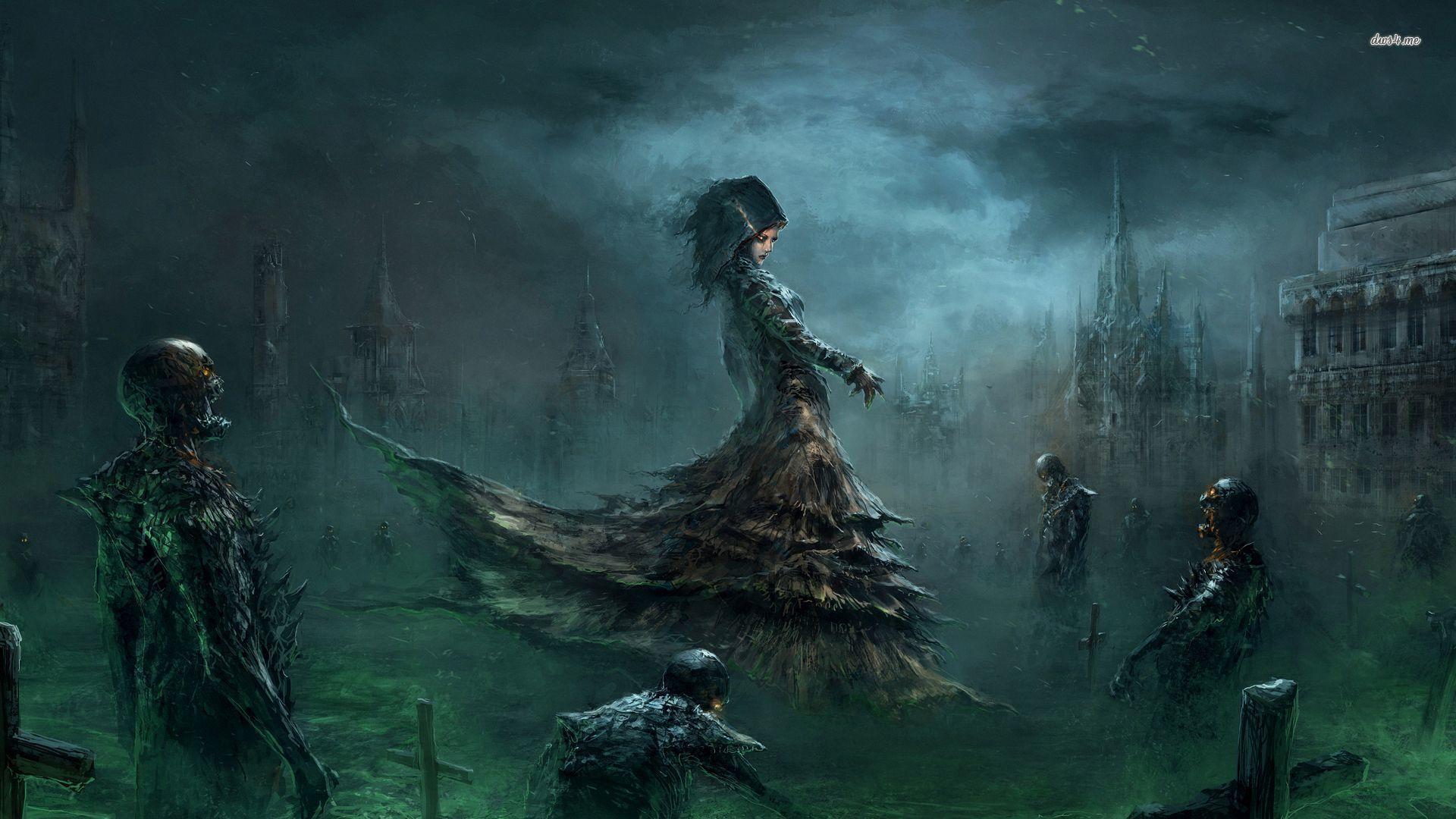 1920x1080 Dark woman and zombies wallpaper wallpaper