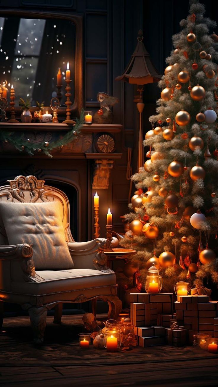 736x1308 Cozy Christmas Living Room Wallpaper