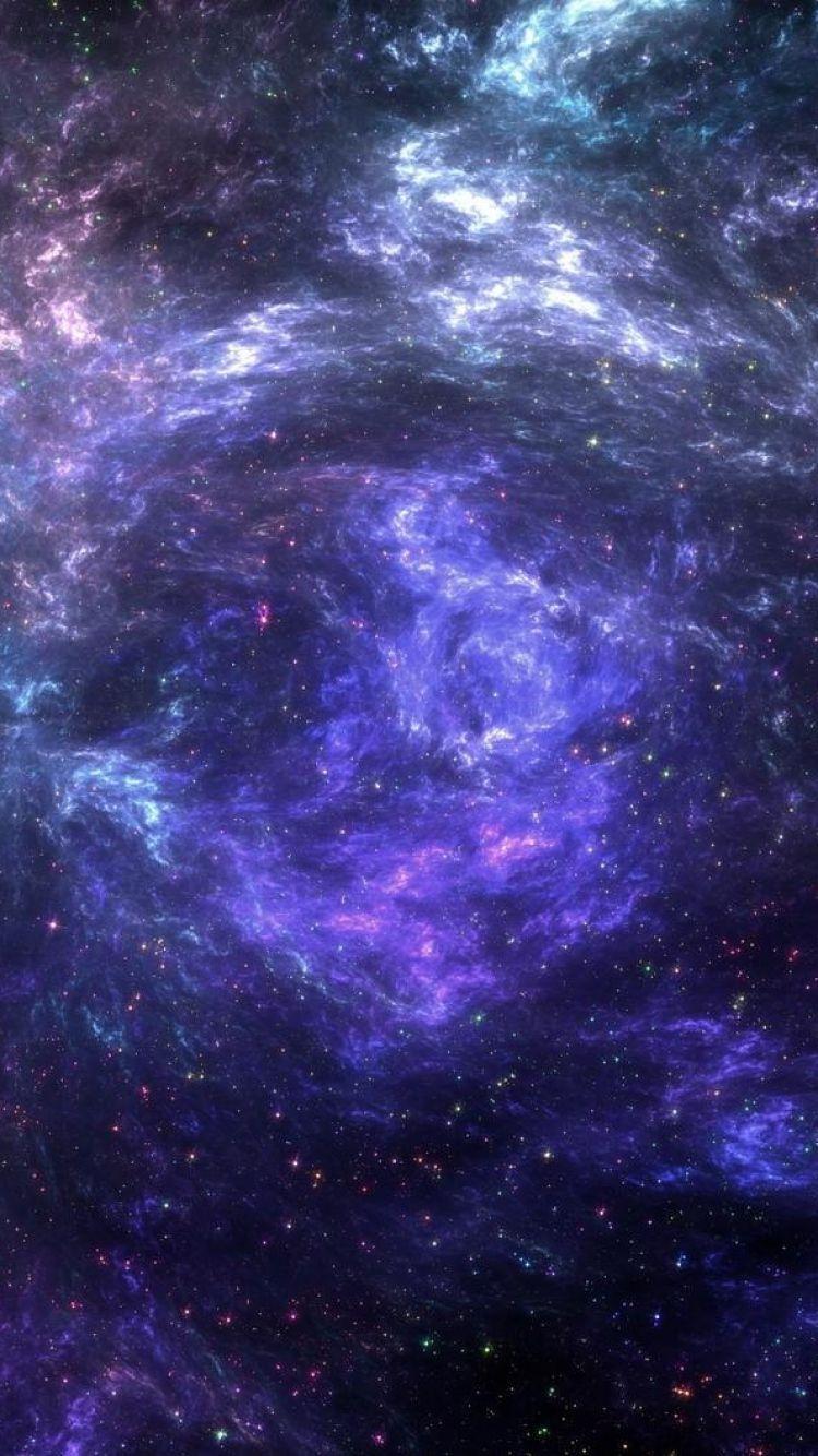 750x1334 Hình nền thiên hà màu tím và xanh