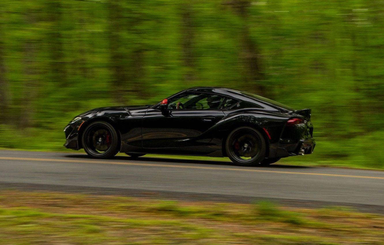 1332x850 Wallpaper forest, movement, black, coupe, Toyota, Supra