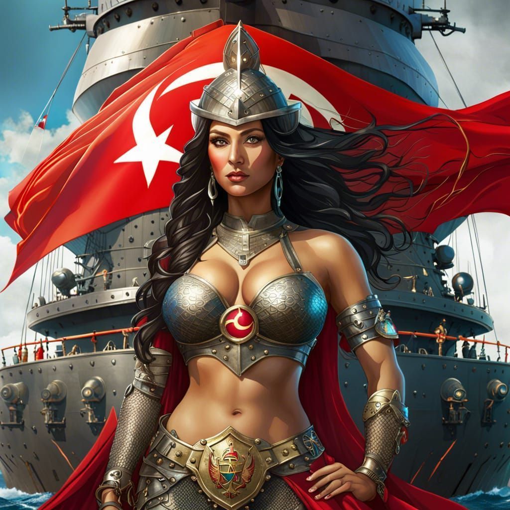 1024x1024 Beautiful Turkish warrior on battleship